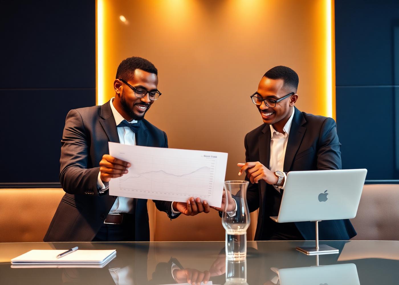 Consultants reviewing financial performance charts in a boardroom